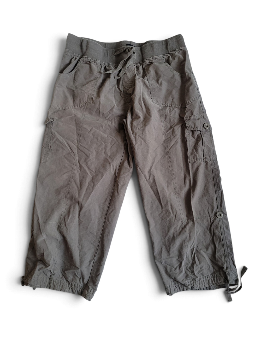 Vintage Y2K Paradisio Cargo Capri Shorts Drawstring Utility Style Taupe Medium